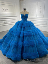 Blue Ball Gown Tulle Pink Tulle Pleats Beading Prom Dress